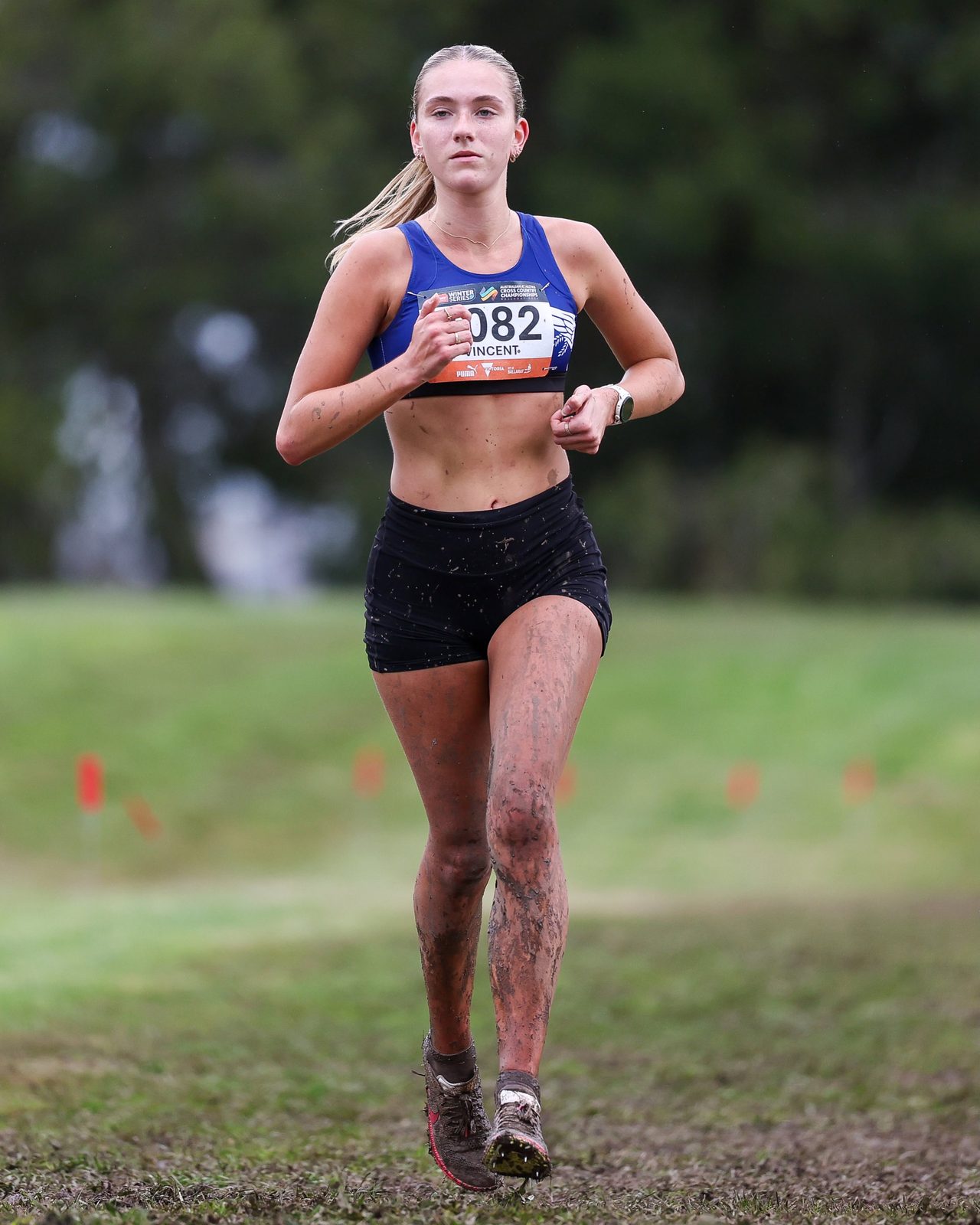 Gabby Vincent racing at the Australian Cross Country Championships in Ballarat