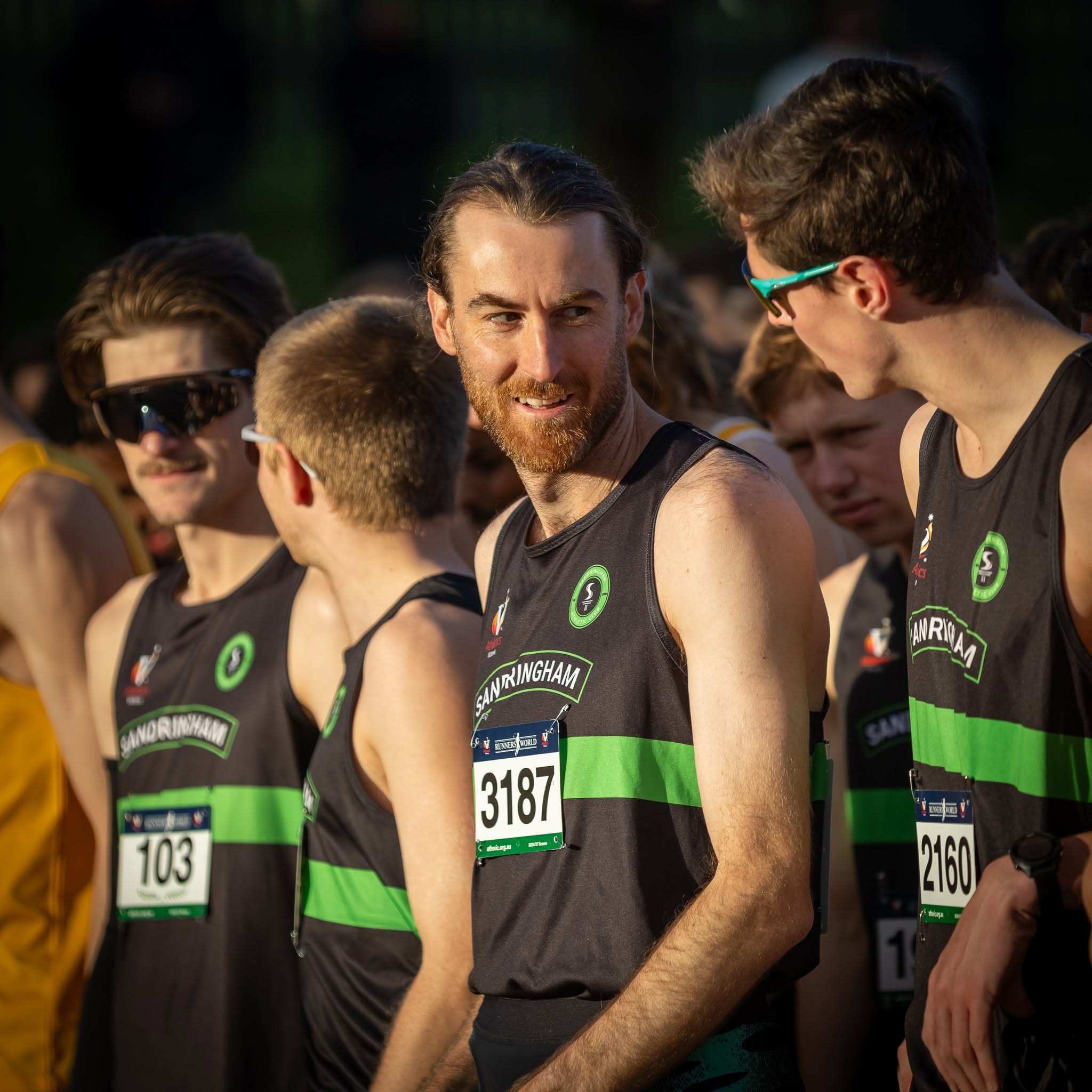 Sandy runners in the start pen before the Male Open 10km at Lakeside