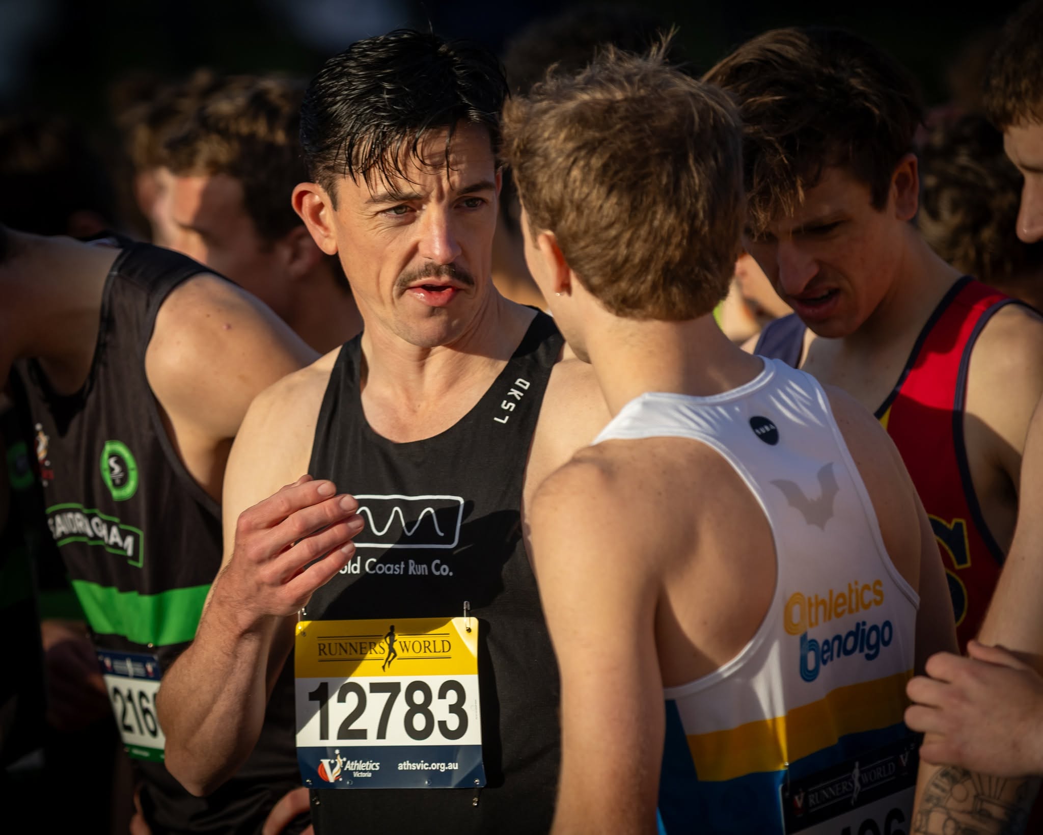 Sandy runners gathering on the start line at Lakeside, XCR Round 7
